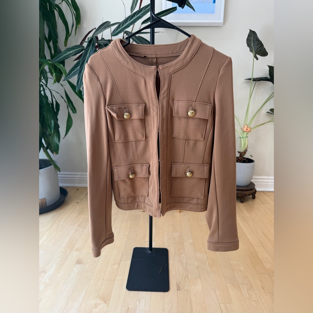 Tailored Brown Button-Pocket Jacket
